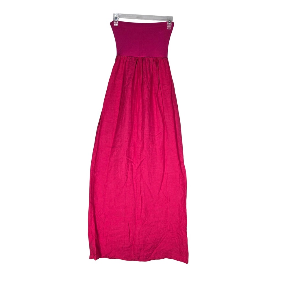Jolie Linen Maxi Dress Women S Strapless Fuchsia Pink Pockets EUC Natural Fibers